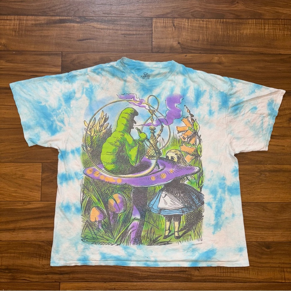 2015 Blue tie dye liquid blue Alice in Wonderland tee